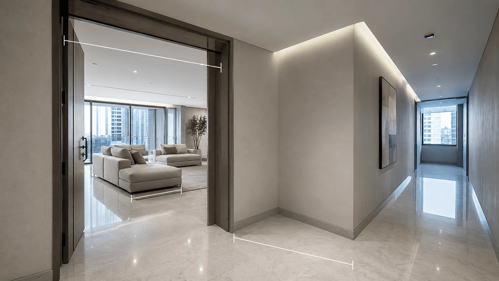 Apartment interior design space and access checks in Dubai
