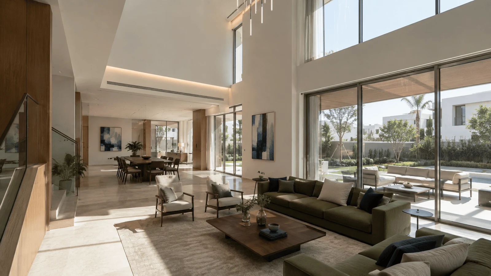 Villa interior design plan connecting rooms and outdoor areas